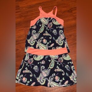 Women’s Navy Paisley Tankini with Coral Accents